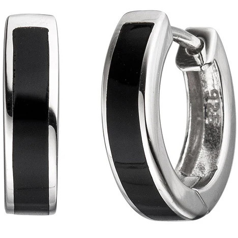 Colfem Creolen 925 Silber, Onyx-Imitation schwarz, Unisex - Bild 1