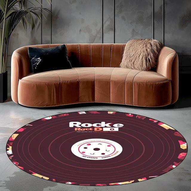 Runder Teppich im Vinyl Schallplatte Design von HGHT, abstraktes Muster, waschbar und rutschfest, Durchmesser: 60 cm - Bild 1