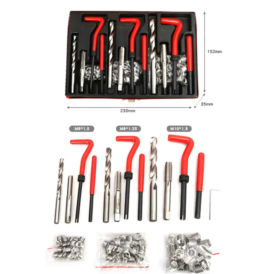NEWBEAT Gewinde-Reparatur-Set mit 88 Stück und Bohrer, M3-M14 Gewindeeinsätze zur Restaurierung beschädigter Gewinde, Farbe: Rot - Bild 3