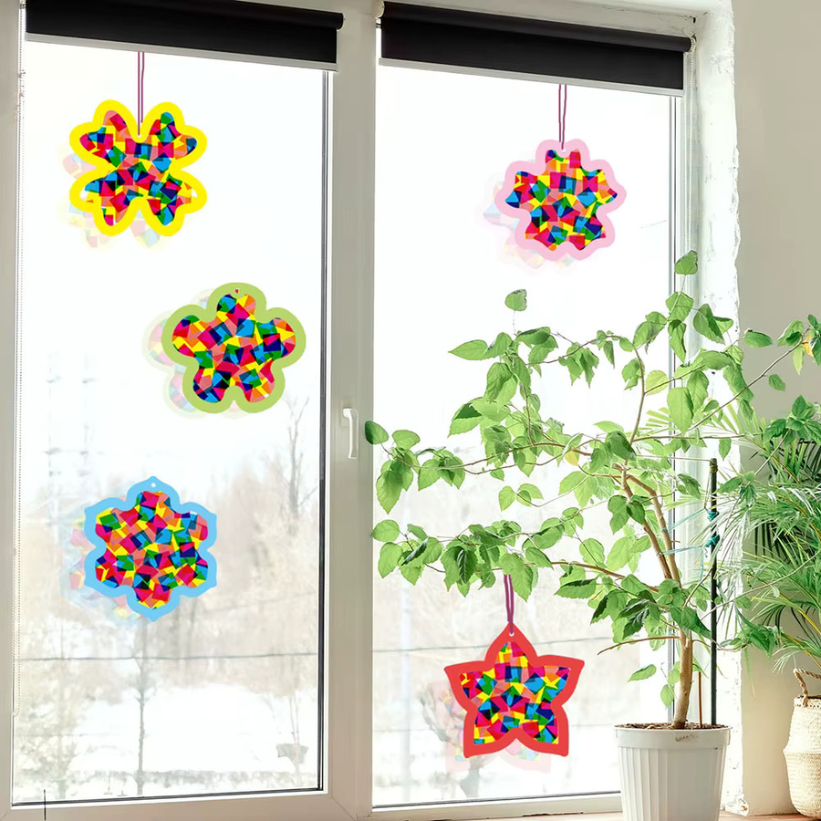 15-teiliges Kinder Bastelset zum Papier Ausschneiden für Fenster-Dekorationen in Mehrfarbig - Bild 4