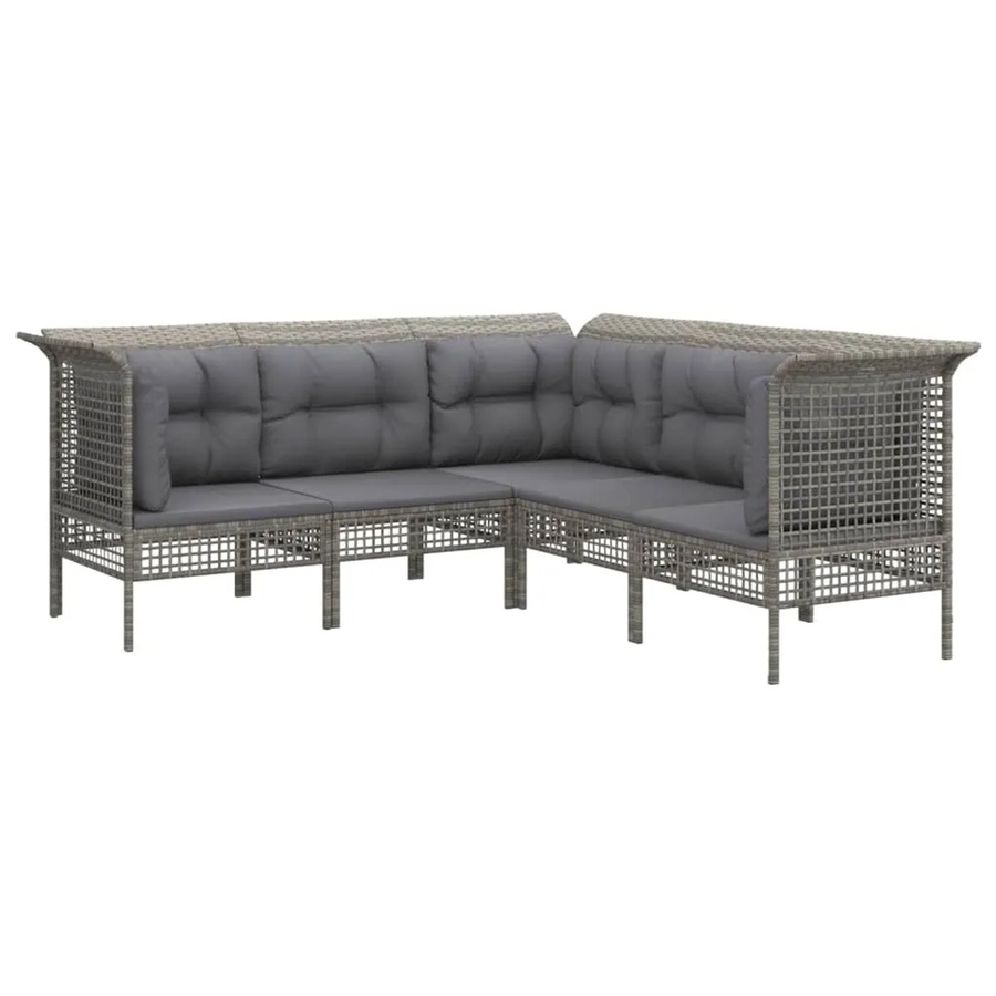 vidaXL 5-tlg Garten-Lounge-Set in L-Form aus grauem Poly-Rattan mit Kissen und pulverbeschichtetem Stahlgestell - Bild 2
