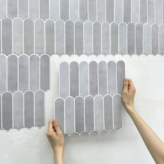 10 Stück COMMOMY 3D-Wandaufkleber mit Fischschuppen-Textur in Blau und Grau, selbstklebende geometrische Wandfliesen aus Kunststoff für Wohnzimmer und Badezimmer - Bild 1
