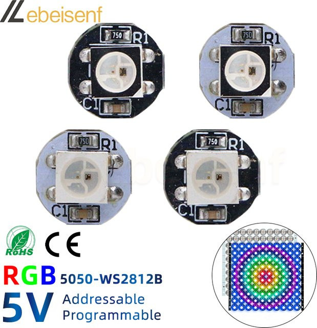 Individuell adressierbare WS2812B RGB IC 5050 SMD LED-Leuchtenplatine mit 10 mm Durchmesser, DC 5 V, Multicolor - Bild 1
