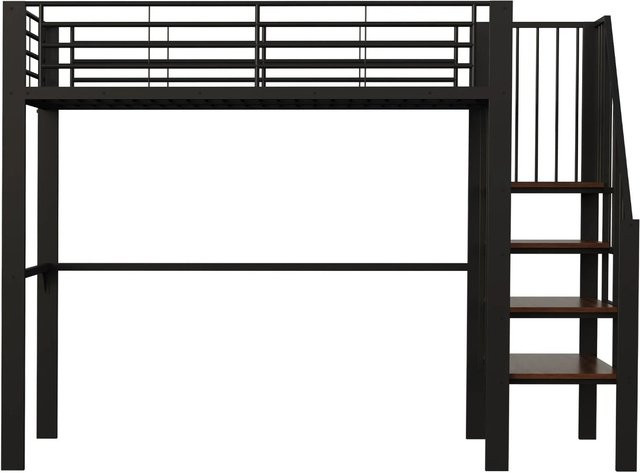 Merax Hochbett aus Metall und MDF mit Treppe und Stauraum, B/T/H: 90 x 200 x 169 cm - Bild 1