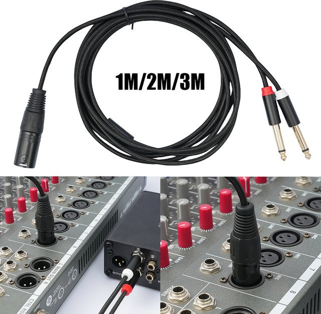 VODOOL XLR auf Dual 6,35mm TS Mono Y-Splitter Kabel Mikrofon-Audio-Konverter Adapter in Schwarz - Bild 1