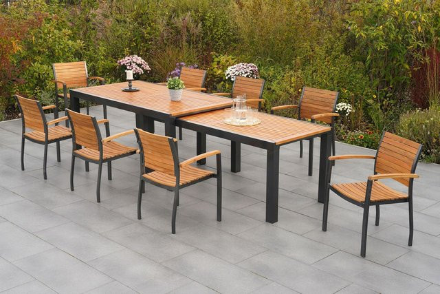MERXX Gartenmöbelset Santorin, 10-teilig, aus Aluminium und Akazie, braun, mit ausziehbarem Tisch - Bild 1