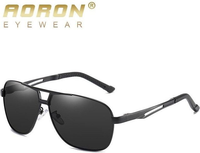 AORON Sonnenbrille Aviator, Metall, Halbrand, schwarz, Herren, polarisiert - Bild 1