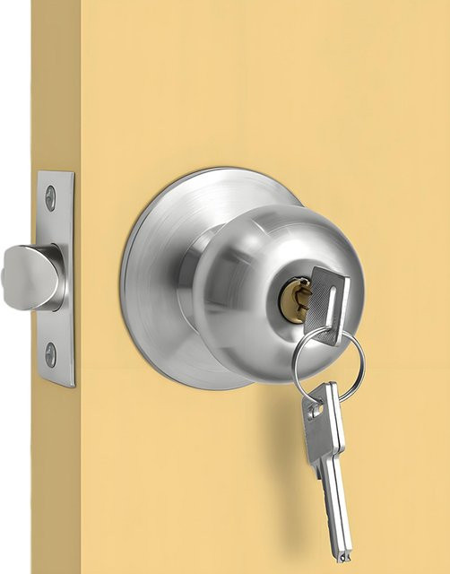 Globularer Türknauf aus Aluminiumlegierung mit Drehverschluss und Schlüssel in Silber, B/T/H: 16,0 x 7,5 x 7,5 cm - Bild 1