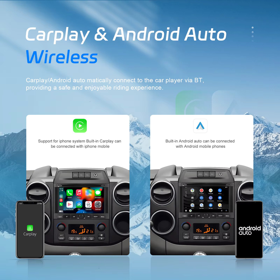 Podofo Android Car Player Autoradio mit 7 Zoll Display für PEUGEOT 3008 5008 Partner und CITROEN Berlingo 2010-2016 mit GPS, WiFi, Bluetooth, CarPlay und Android Auto in Schwarz - Bild 2