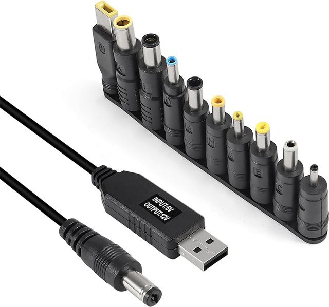 AOKIN 10 Stück USB auf 12 V Boost-Konverter mit rechtwinkligem Klinkenstecker-Adapter, Schwarz - Bild 1