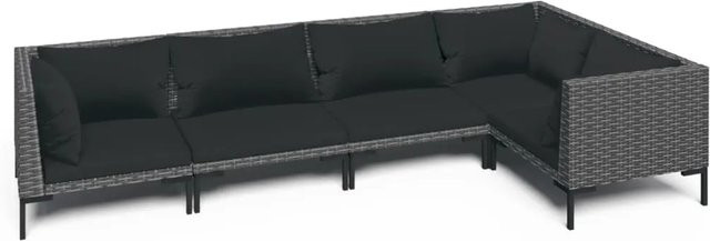 vidaXL 5-tlg Garten-Lounge-Set L-Form aus Poly Rattan und pulverbeschichtetem Stahl in Dunkelgrau mit Sitzpolstern und Rückenkissen - Bild 1