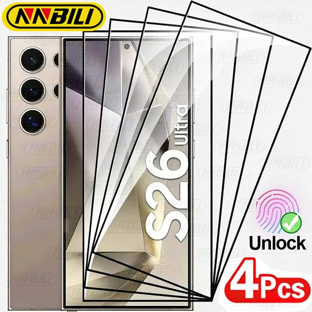 NNBILI 4er-Set Full Cover Schutzfolie aus gehärtetem Glas für Samsung Galaxy S26 Ultra und S26 Plus, transparent - Bild 1