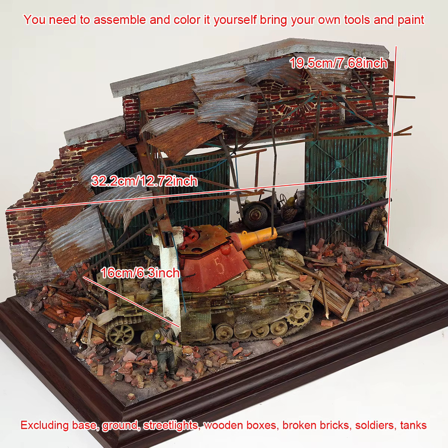 CorMake Architekturmodell zerstörte Fabrik, Miniaturgebäude, Diorama, Maßstabsmodellbausatz 1/35 - Bild 2