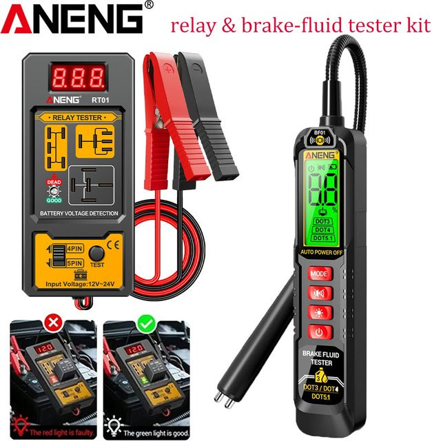 ANENG Auto-Elektriker-Set mit Bremsflüssigkeitstester und Relais-Spannungstester für 12V/24V in Schwarz - Bild 1