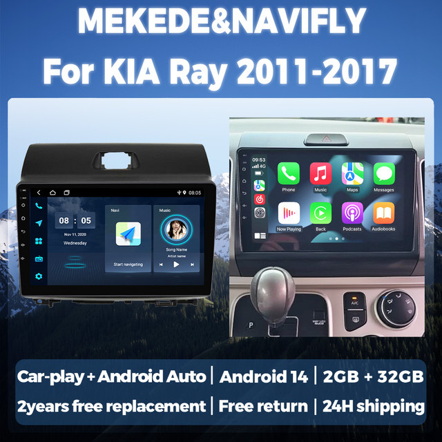 STRONGNAVI Autoradio mit kabellosem CarPlay und Android Auto für KIA Ray 2011-2017, 2DIN Multimedia Video Player mit Bluetooth und GPS, Schwarz - Bild 1