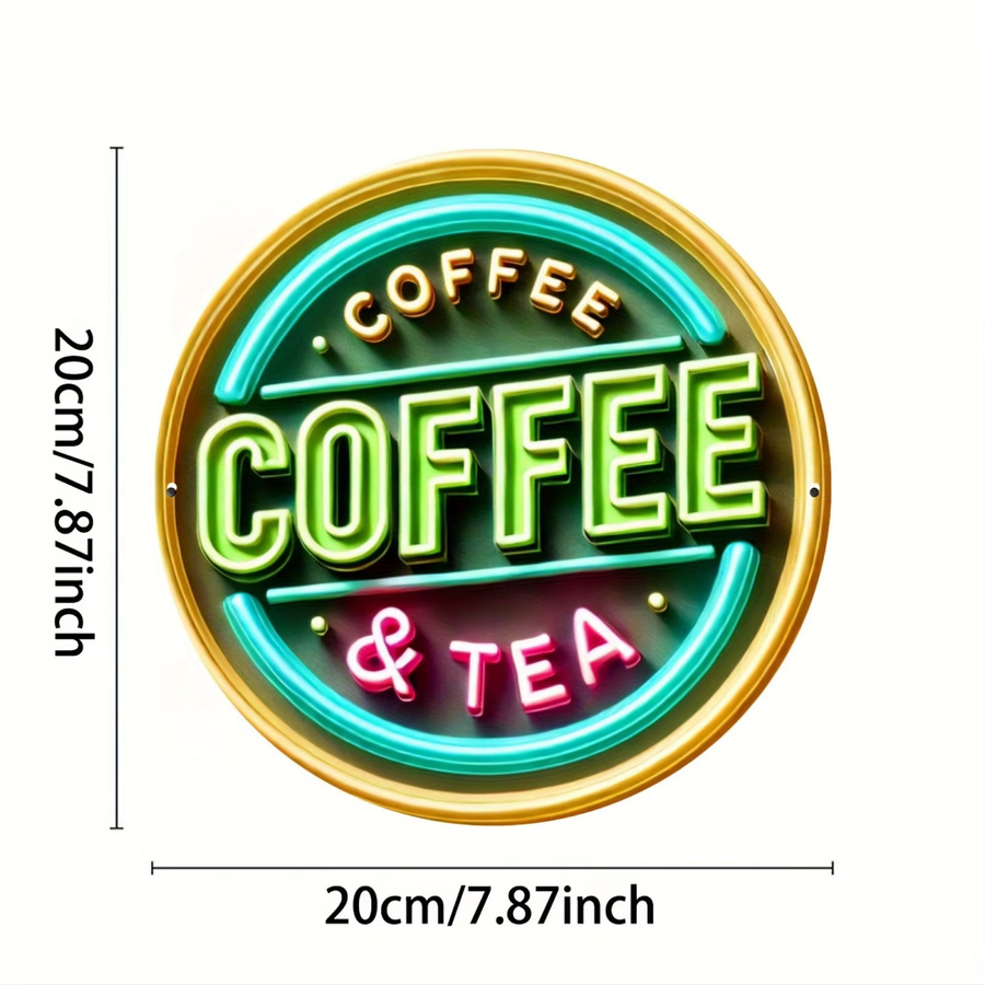 Potdemiel Vintage-Metallschild Coffee & Tea, runde Aluminium-Wanddekoration in Multicolour, Durchmesser: 20,32 cm - Bild 2