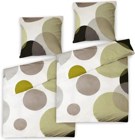 Beautissu Nela Bettwäsche-Set 4-teilig aus Renforcé Baumwolle mit Ornamenten in Grün Weiß Gelb und Grau, Bettbezug B: 155 cm, H: 220 cm und 2 Kissenbezüge B: 80 cm, H: 80 cm