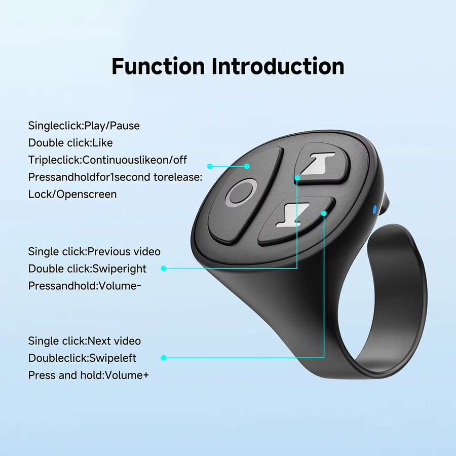GITFOS Scrolling Ring Kabelloser Finger-Shutter Bluetooth Handy-Controller in Schwarz - Bild 2