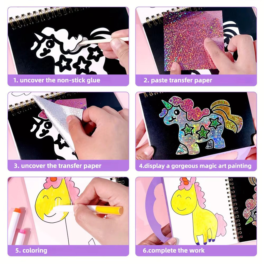 SONGYI Kratzkunstbuch Einhorn und Prinzessin, Bastelset, Mehrfarbig - Bild 5