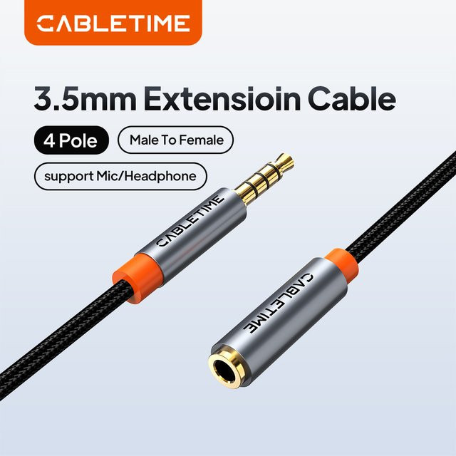 CABLETIME 3,5 mm Aux-Kabel HiFi-Audio-Mikrofon-Verlängerungskabel in Schwarz - Bild 1