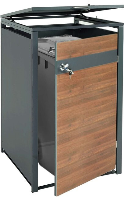 MCW Mülltonnenverkleidung J82 Mülltonnenbox aus Metall in Anthrazit mit Kirsche-Holzoptik Dunkelbraun, B/T/H: 117 x 72 x 98 cm - Bild 1