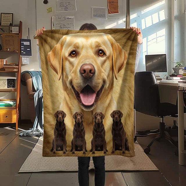 Dear YuZong Flanelldecke mit Labrador Hunde Print in Braun, B/B: 80 x 120 cm - Bild 1