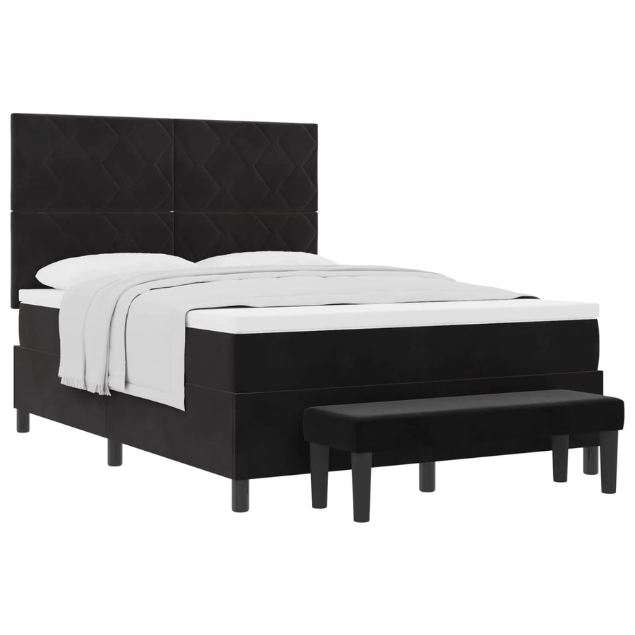 vidaXL Boxspringbett mit Matratze aus Samt in Schwarz, B/T/H: 140 x 200 x 128 cm - Bild 2