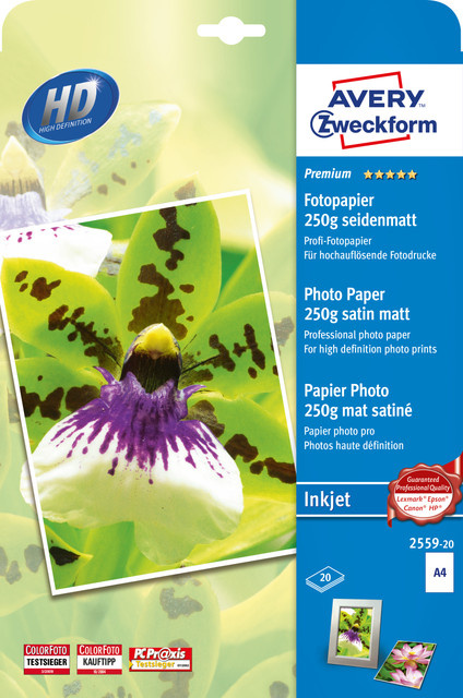Avery Zweckform Premium Fotopapier 2559-20, DIN A4, 250 g/m², 20 Blatt, satin, für Inkjet-Drucker - Bild 2