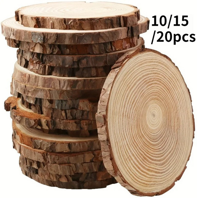 Unlackierte runde Holzscheiben mit Rinde in Braun für Bastelarbeiten und Dekoration, Durchmesser: 11,94–13,97 cm - Bild 1