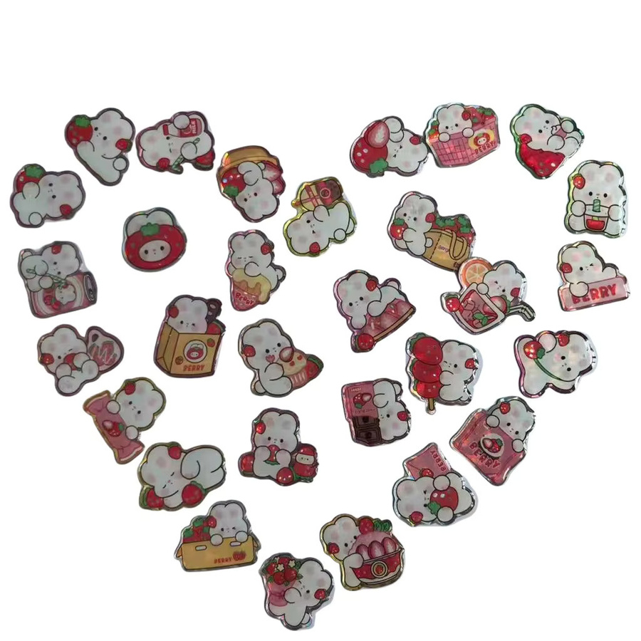 30 Stück Erdbeer-Aufkleber aus Epoxidharz in Multicolour mit niedlichen 3D-Charakteren für deine DIY-Projekte von Sticker Story Store - Bild 2