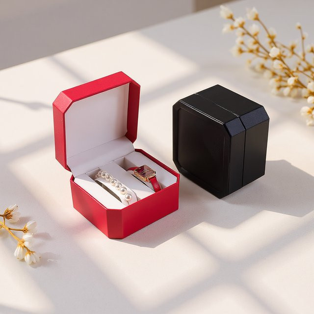 CAOWTAN Uhrenbox aus PU-Leder in Rot mit 2 Aufbewahrungsfächern für Uhren und Schmuck als Reise-Organizer für Damen und Herren - Bild 1