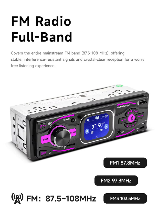BQCC MP3 Autoradio mit 2,2 Zoll Touchscreen, Bluetooth, FM-Empfänger, 60W*4, AUX, USB, TF-Karte und farbiger Beleuchtung in Schwarz - Bild 2