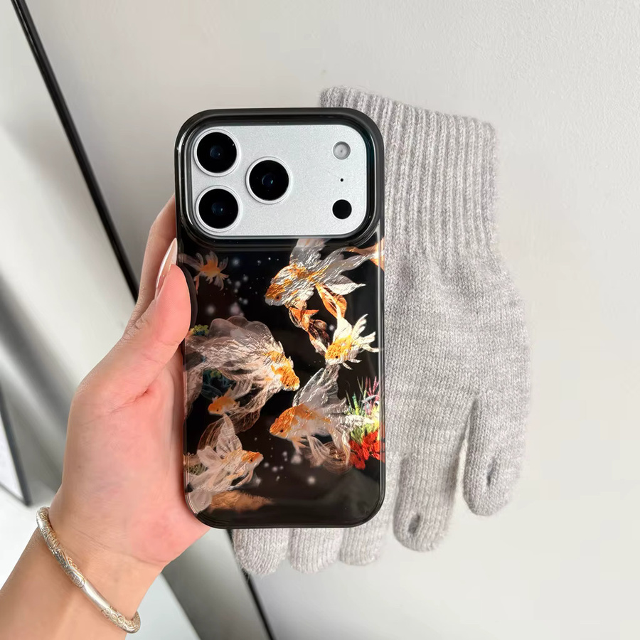 Stoßfeste iPhone Schutzhülle im chinesischen Stil mit glitzerndem Koi-Fisch Design, Multicolor, passend für iPhone 17, 16, 15, 14, 13, 12 Pro Max Air - Bild 2