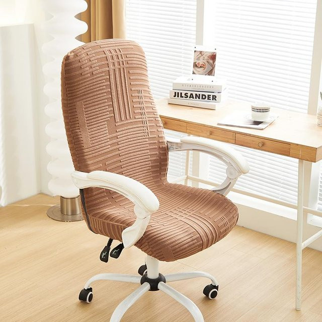 Elastischer Bürostuhlbezug aus Jacquard in Braun für Computerstühle und Gaming-Sessel - Bild 1