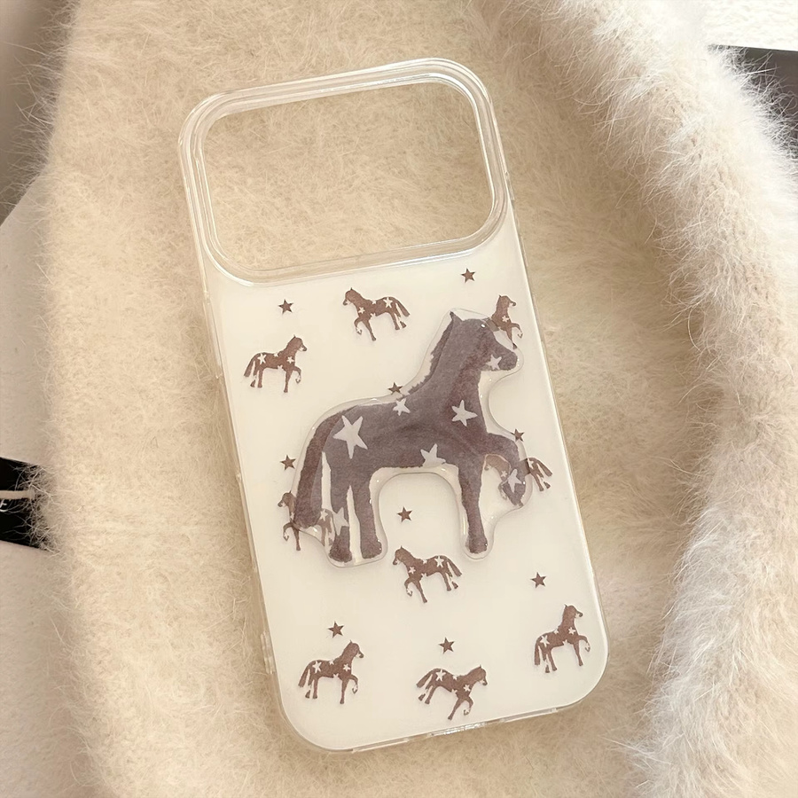 Potdemiel 3D Cartoon Pferd und Sterne Handyhülle für iPhone, stoßfestes Hard Cover mit Sternen-Design - Bild 2