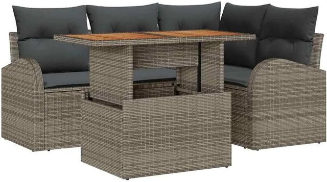 vidaXL Garten-Sofa-Set aus Poly Rattan in Grau mit 5 Teilen inklusive Tisch und Stauraumfunktion - Bild 1