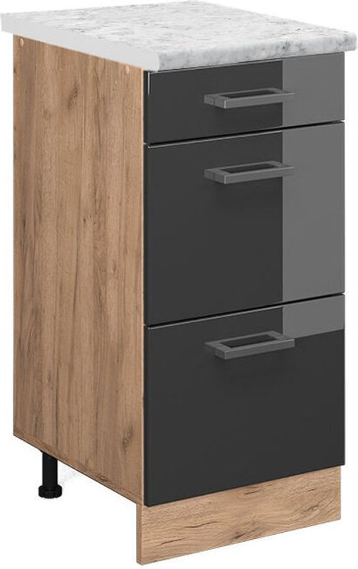 Vicco Küchenunterschrank R-Line in Anthrazit Hochglanz mit Marmor-Optik, B: 40 cm, H: 81,6 cm, T: 46 cm - Bild 1