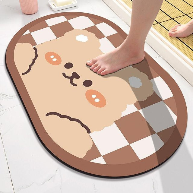 Rutschfeste Badezimmer Saugmatte von Yiran Furniture in Oval mit Cartoon-Tierdesign, Farbe: Braun, B/T: 60 x 40 cm - Bild 1