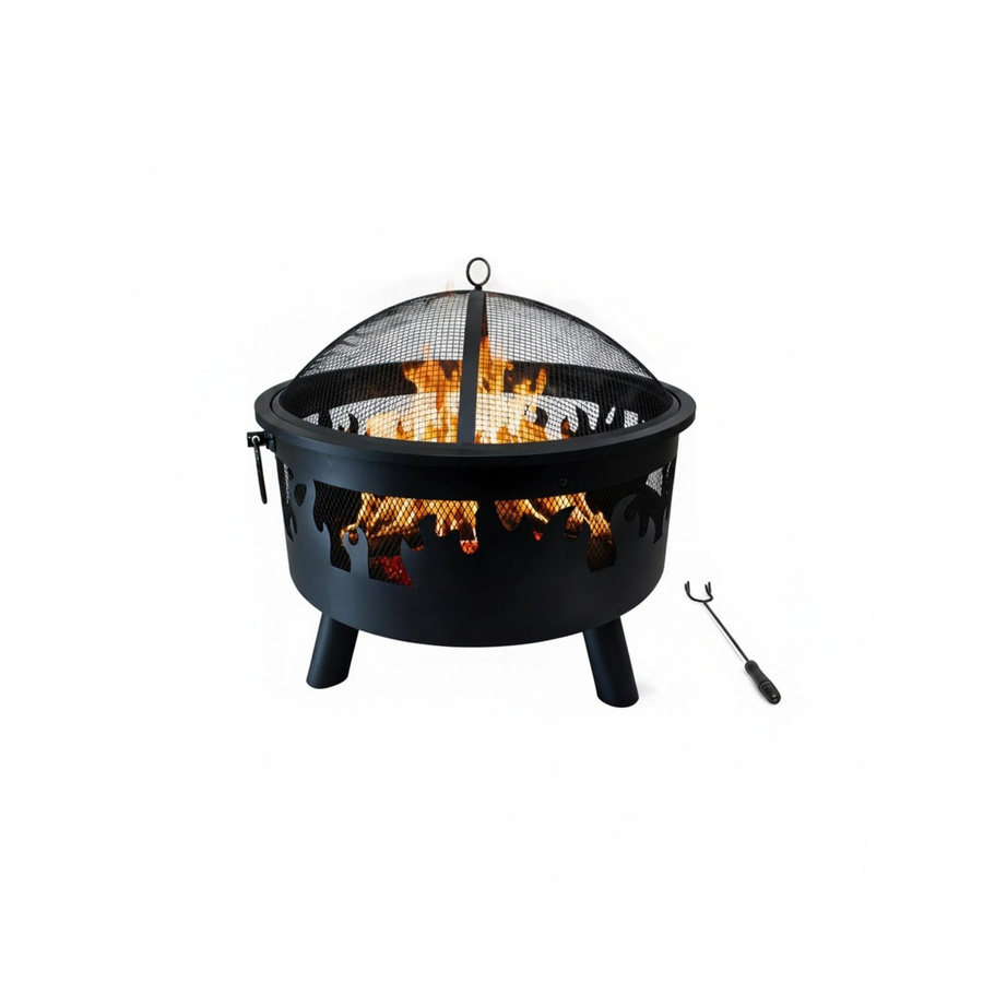 Relaxdays Feuerschale aus Stahl in Schwarz mit Funkenschutzgitter und Schürhaken, Durchmesser: 62 cm, Höhe: 66 cm - Bild 2