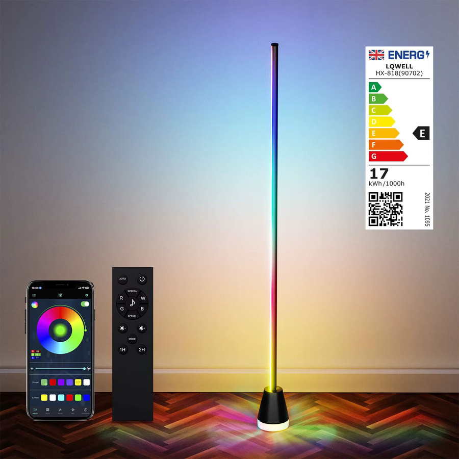 LQWELL RGBIC LED Stehlampe in Schwarz, Smart Ecklampe mit 16 Millionen Farben, dimmbar via App und Fernbedienung, Musikmodus und Timer, Höhe: 150 cm - Bild 6