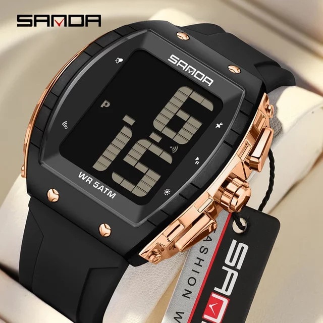 SANDA Digitaluhr, Herren, Silikonarmband, Blau, Kunststoff, Rechteckig - Bild 1