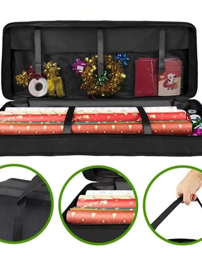 Staubdichte Geschenkpapier-Aufbewahrungstasche aus Vliesstoff mit Reißverschluss und großer Kapazität in Grün und Schwarz - Bild 5