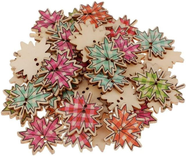 50 Holzknöpfe in Ahornblatt-Form für Bastelarbeiten und zum Nähen, Multicolor - Bild 1