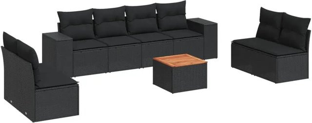 vidaXL 9-teilige Garten-Sofagarnitur aus Poly-Rattan in Schwarz mit Kissen und Stauraum - Bild 1
