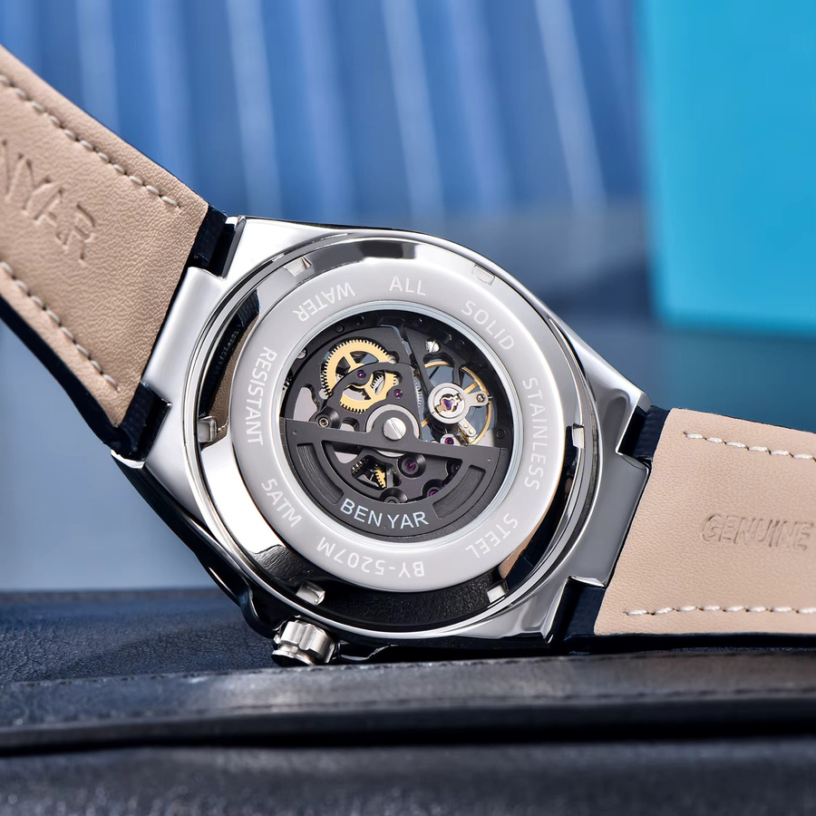 BENYAR Armbanduhr Automatik, Edelstahl, Leder, Blau, Herren - Bild 4