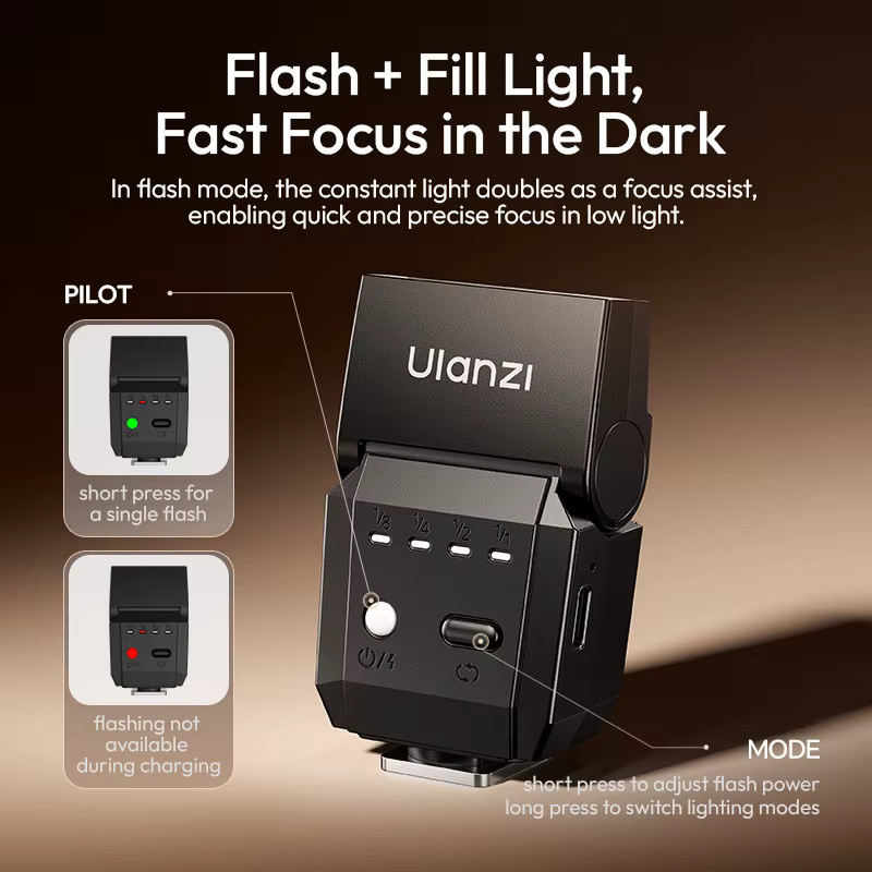 Ulanzi SL03 Spark Lite Kamerablitz in Schwarz mit 3 Beleuchtungsmodi für Lebensmittelfotografie und Stilleben sowie universellem Blitzschuh-Anschluss - Bild 4