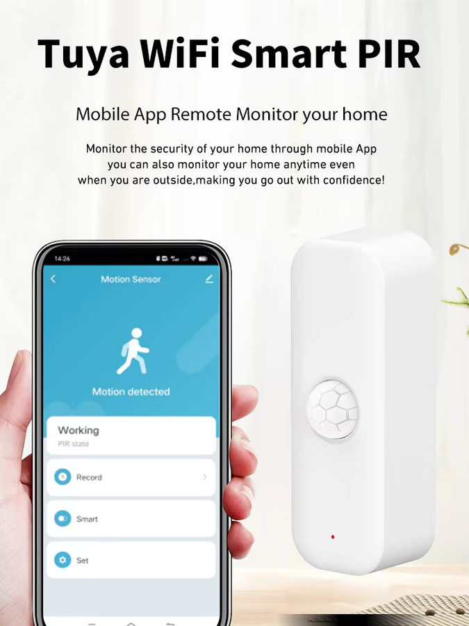 Tuya Smart WiFi PIR Bewegungsmelder für Home Security mit App-Steuerung und Alexa/Google Home Kompatibilität, Weiß - Bild 2
