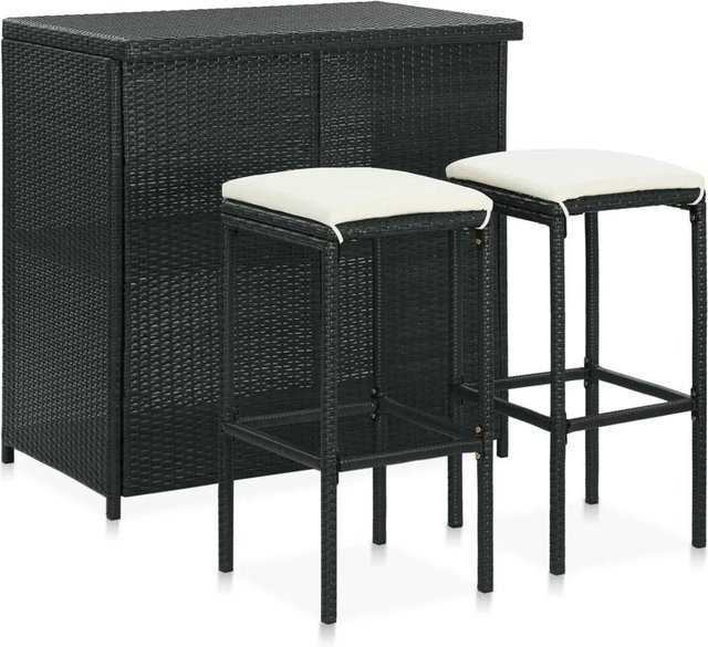 vidaXL 3-tlg. Bar Set aus Poly Rattan in Schwarz, B/T/H: 105 x 60 x 60 cm - Bild 1