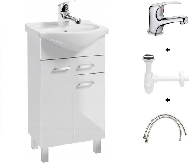 DomoDomo Badezimmer-Waschtisch-Set modern in Weiß glänzend, Breite: 50 cm - Bild 1