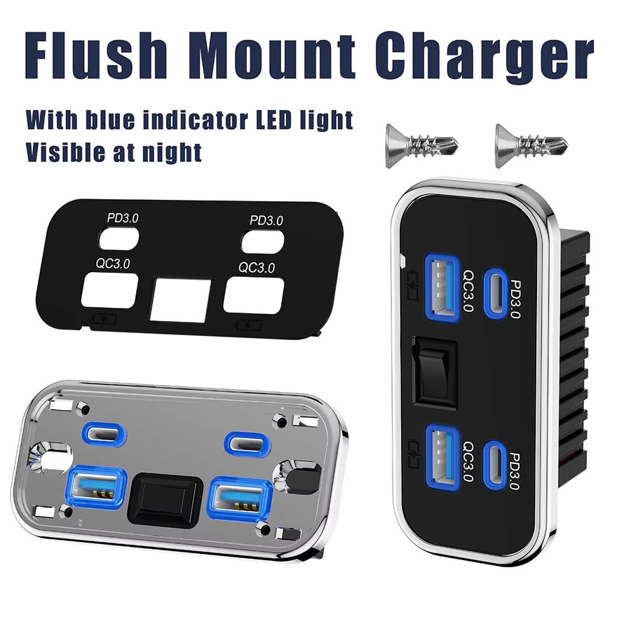 kebidumei Autoladegerät Steckdosenleiste mit 4 Ports, PD3.0 Typ-C Schnellladung & QC3.0, 12V/24V Ladeadapter für Auto, Bus, RV und LKW, Schwarz - Bild 2
